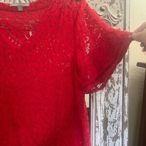Valerie Stevens Red Lace Blouse with Short Bell Sleeves sz M-L
